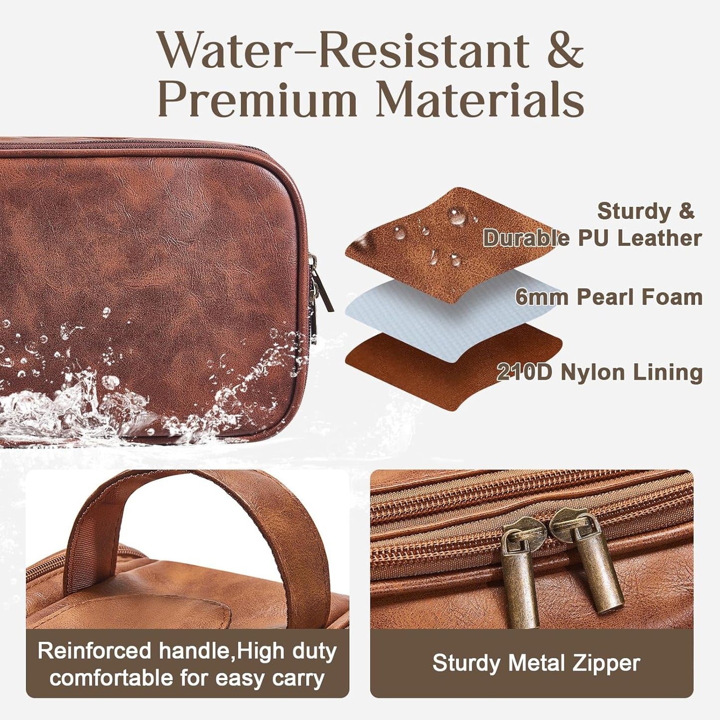 Personalized Leather Toiletry Bag for Men, Large Travel Shaving Dopp Kit Water-resistant Toiletries Organizer PU Leather Cosmetic Bags For Groomsmen Gifts Custom Laser Engraved Leather Gift