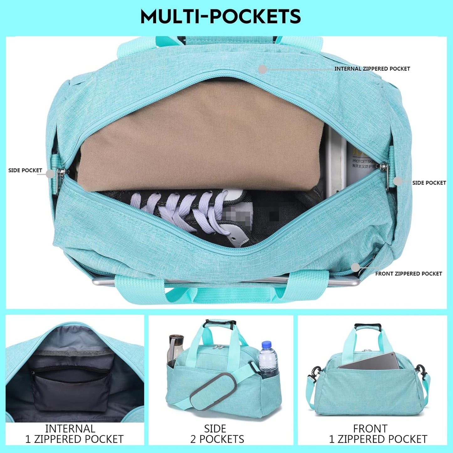 14 inch Small Gym Bag for Women & Men, Mini Duffel Bag for Travel Sports Lightweight Carry On Bag (Light Green)