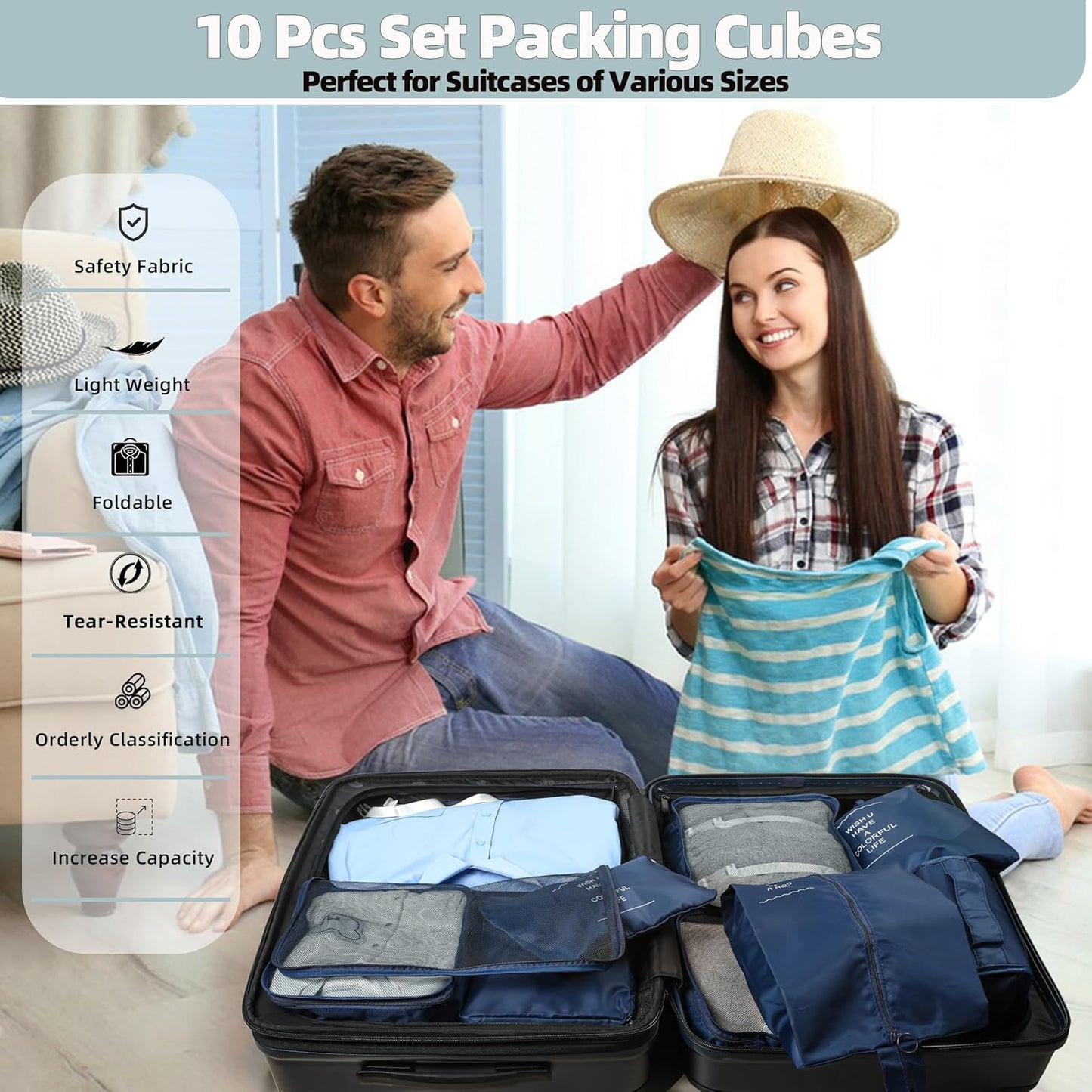 10 Pcs Set Packing Cubes - Travel Packing Organizers, Expandable Suitcase Organizer, Luggage Organizer Bags