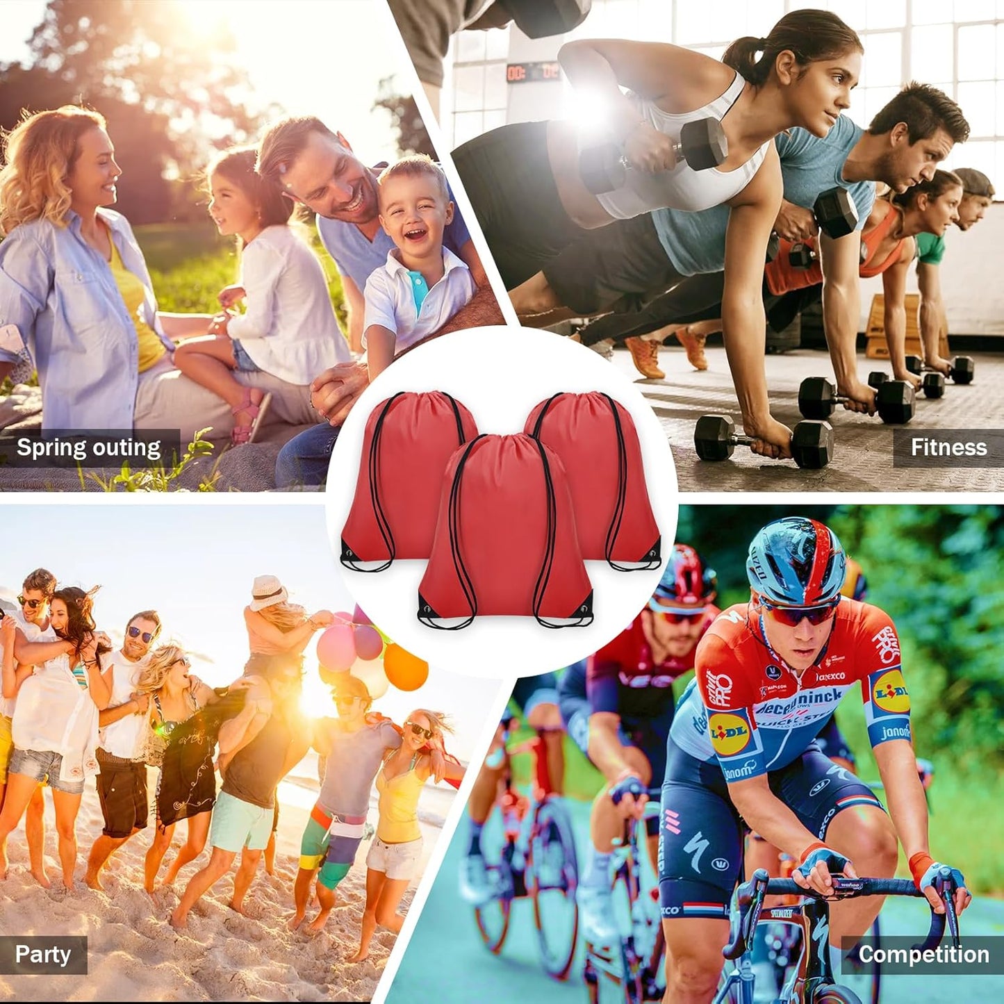 10Pcs Drawstring Backpack Bulk Cinch Bag, Drawstring Bags Polyester for Gym Sports Beach Party Trip (Red)