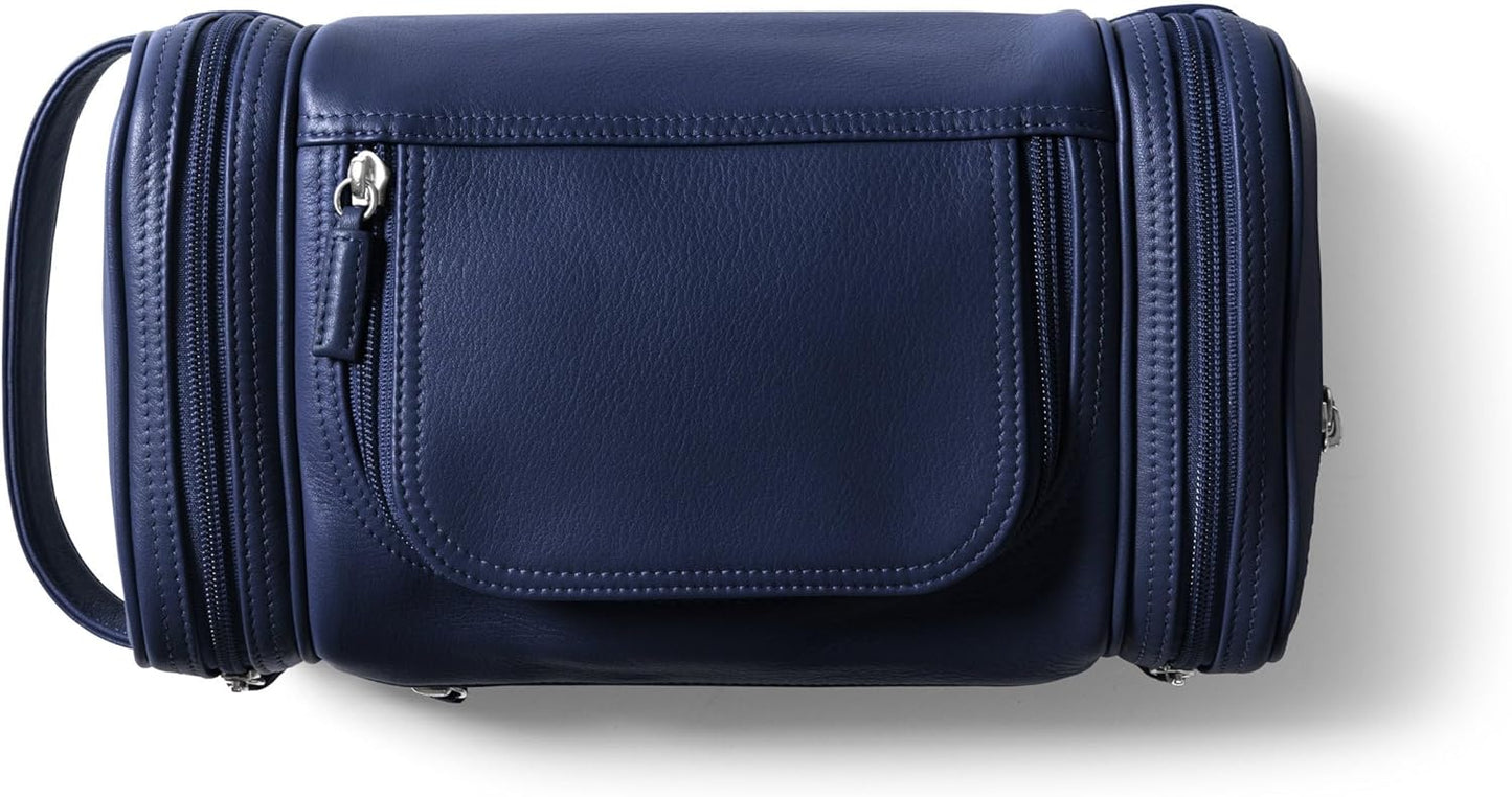 Leatherology Navy Blue Multi Pocket Toiletry Bag – Full-Grain Leather Travel Dopp Kit with Multiple Zippered Compartments | Spacious, Durable Organizer for Toiletries & Grooming Essentials