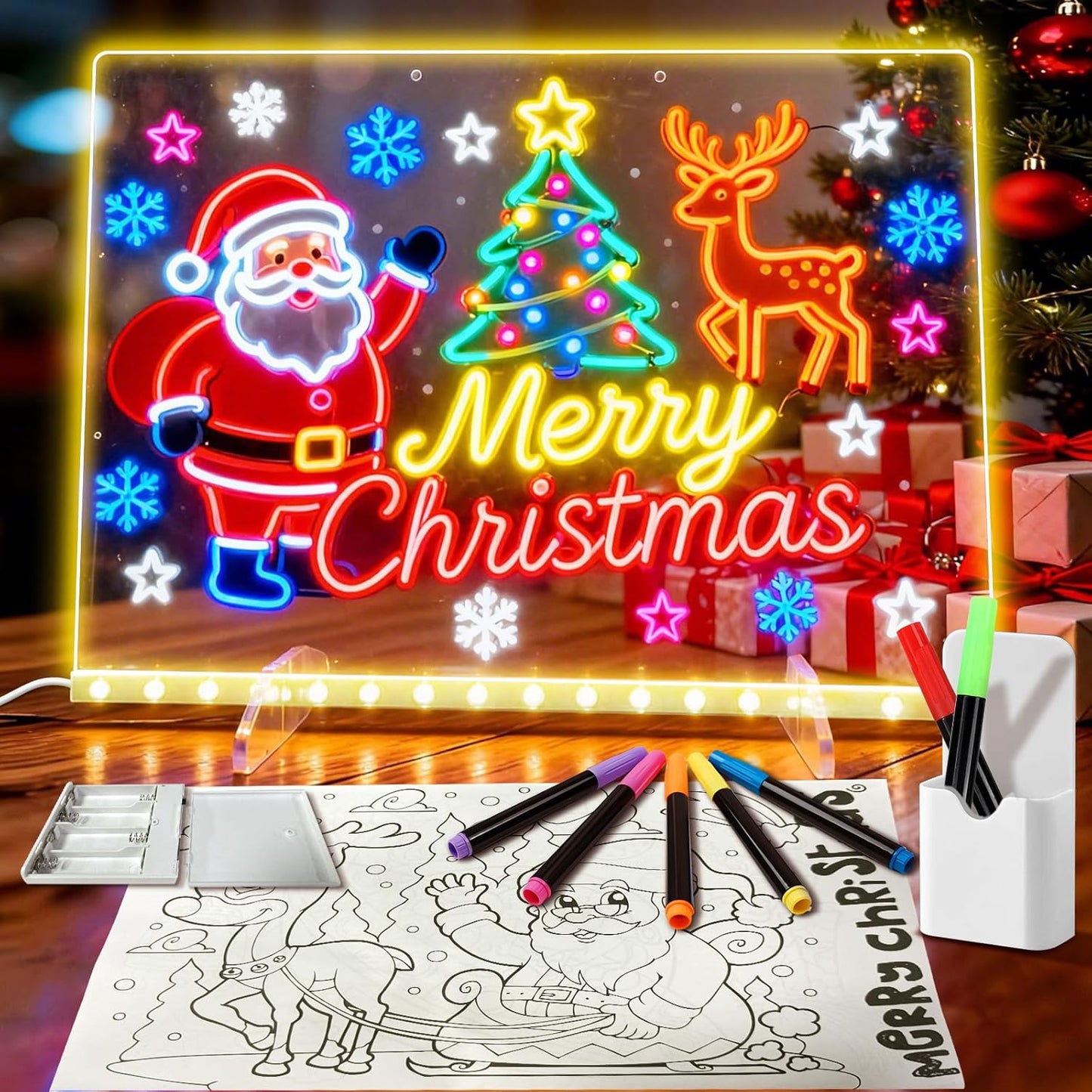 Led Drawing Board with Battery Pack, 13.7"X10" LED Note Board with Colors for Kids, Light Up Drawing Board for Home Office School, Personalized Birthday Gifts for Girls Boys