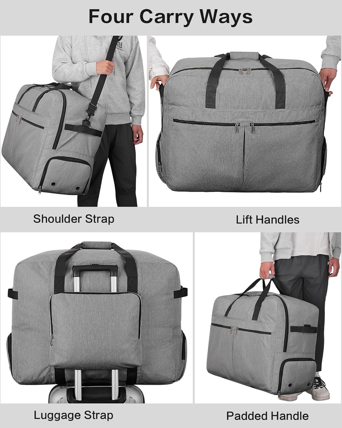 120L Foldable Large Travel Duffle Bag for Men and Women, Packable Duffel Bags with Shoe Compartment, Water Repellent & Tear Resistant (Gray)