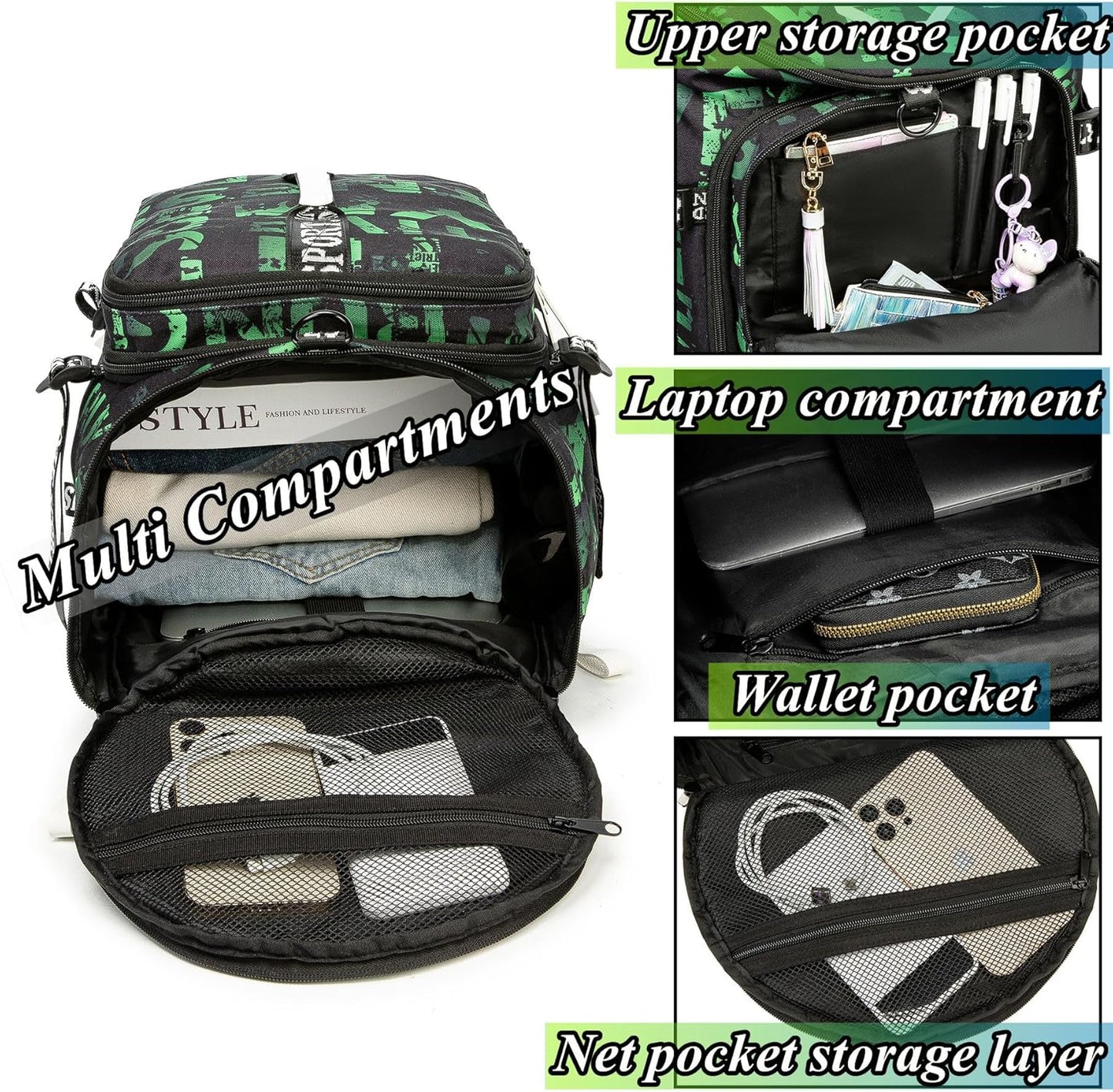 Gym Duffle Bag Backpack with Shoe Compartment,4 ways Travel Backpack for Women and Men,Multi-Functional Weekender bag with Waterproof Layer&Laptop Compartment for Fitness, Travel,Camping