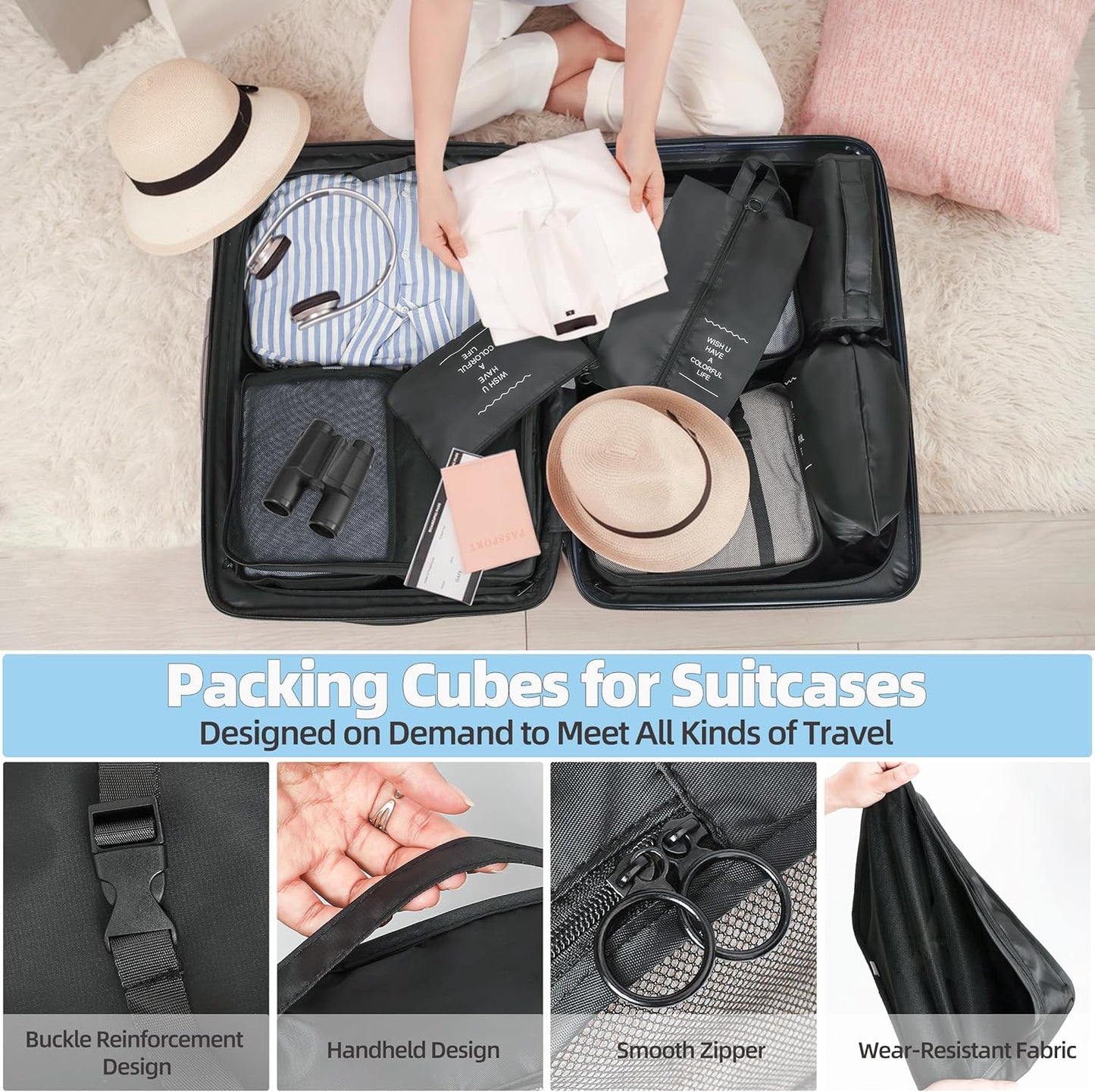 10 Pcs Set Packing Cubes - Travel Packing Organizers, Expandable Suitcase Organizer, Luggage Organizer Bags