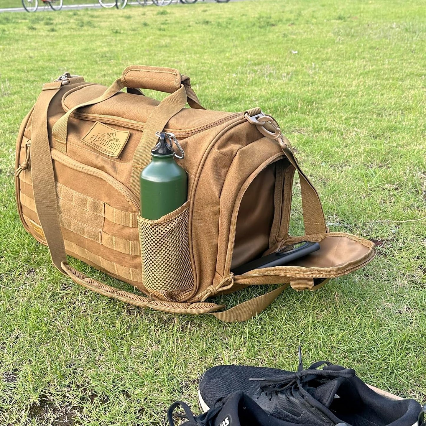 APRlLBAY Gym Bag Large Size 43L Training Bag Traveling With Luggage Strap Equipment Bag Tactical Military Duffel for Men&Women Basketball Football Weekender,Sports Bag Sturdy (Khaki)