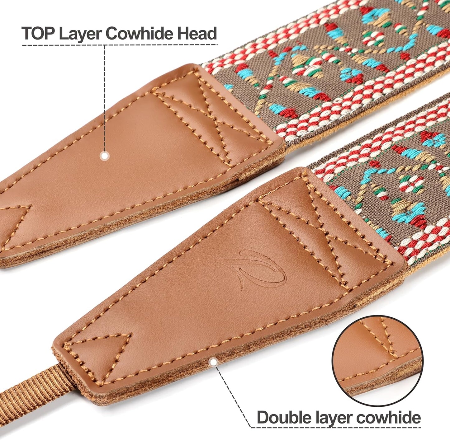 Padwa Lifestyle Matte Gold Camera Strap - 2" Full Grain Leather Ends Camera Straps for Photographers, Vintage Embroidered Cotton Weave Soft Suede Fabric Padded Strap Quick Release fits All Cameras