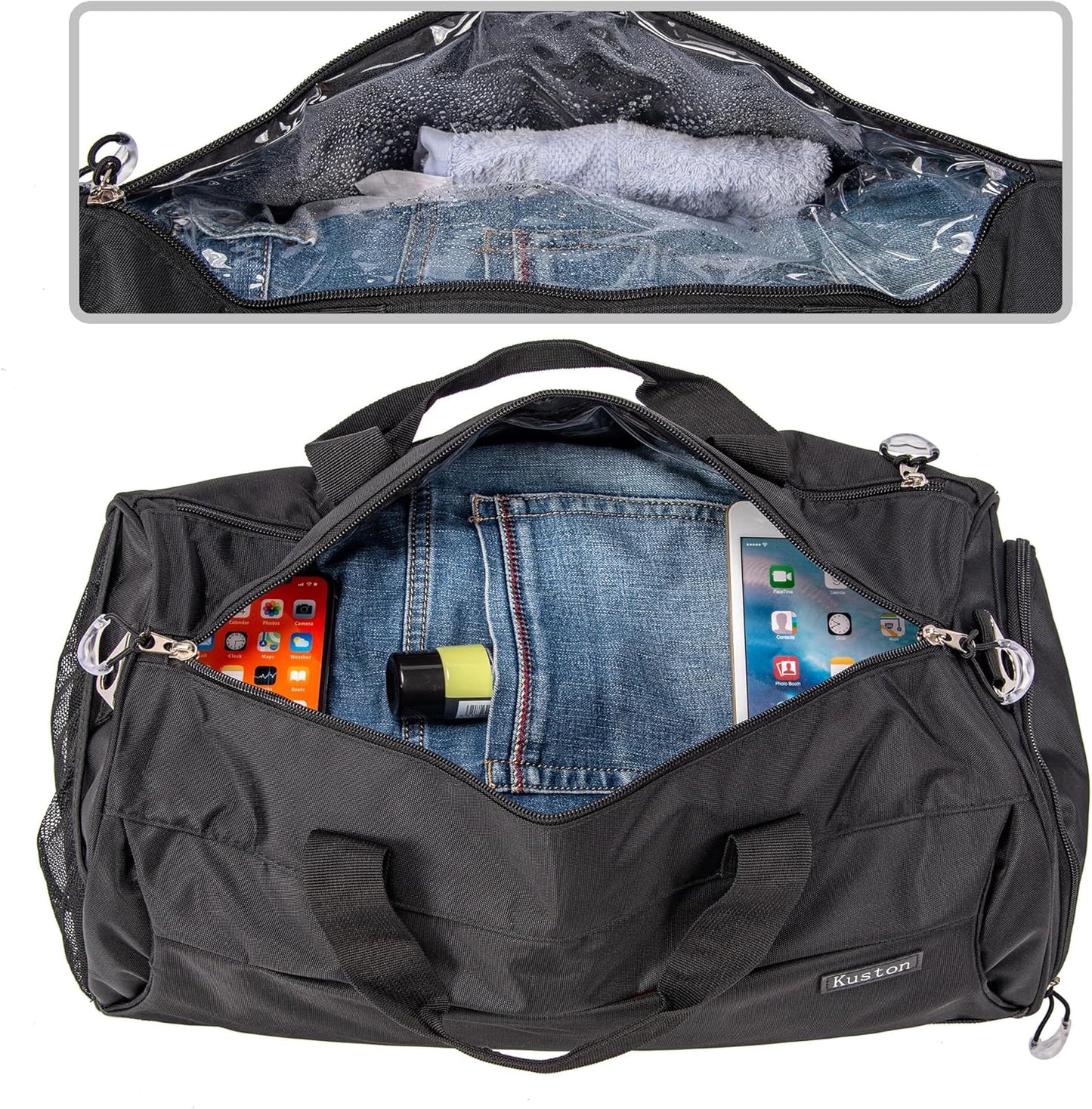 Kuston Sports Gym Bag with Shoes Compartment, Trolley Sleeve and Wet Pocket Gym Duffel Bag Overnight Bag-Upgraded