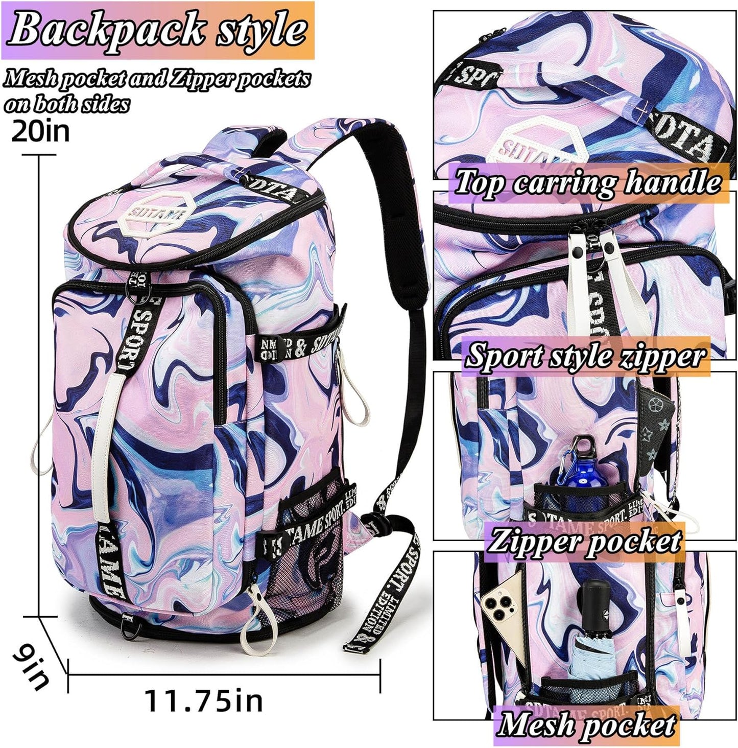 Gym Duffle Bag Backpack with Shoe Compartment,4 ways Travel Backpack for Women and Men,Multi-Functional Weekender bag with Waterproof Layer&Laptop Compartment for Fitness, Travel,Camping