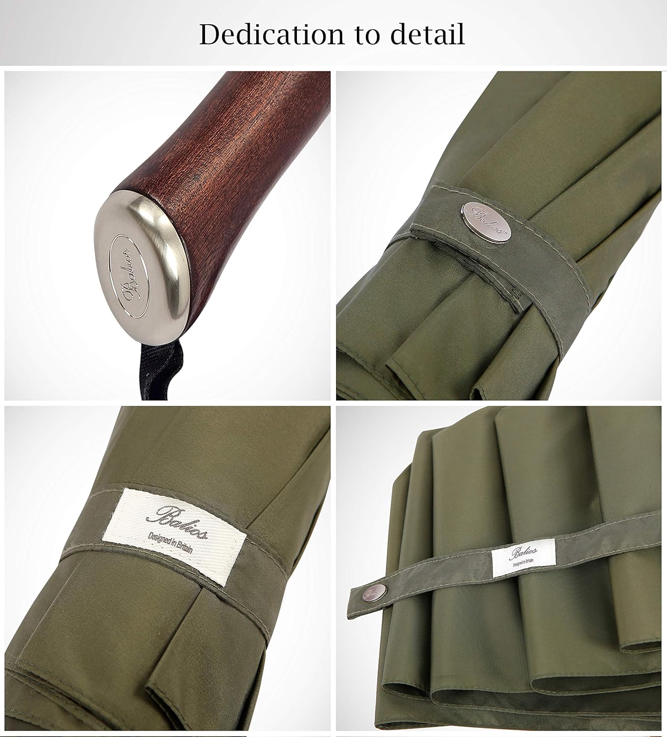 Balios (Designed in UK) Travel Umbrella Luxurious Golden Hardwood Handle Auto Open & Close Windproof Frame Single Canopy Automatic Folding Umbrella Men's & Ladies