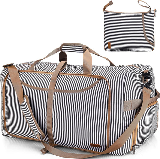 100L Duffle Bag for Travel, Large Foldable Waterproof Travel Duffel Bags Weekender Overnight Bag for Men and Women with Shoe Compartment (Stripe)