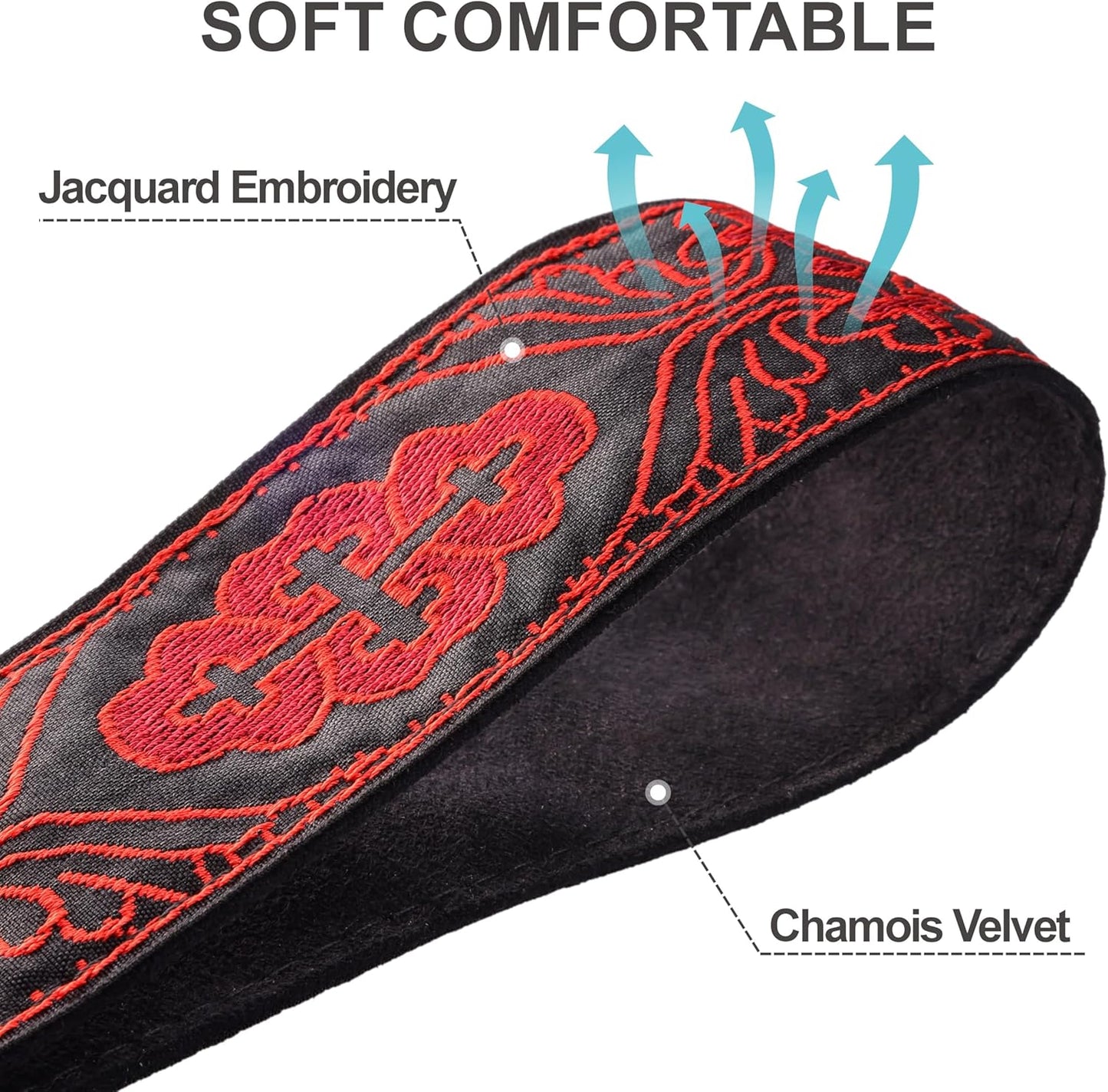 Padwa Lifestyle Camera Strap - 2" Full Grain Leather Ends Camera Straps for Photographers, Vintage Red Embroidered Cotton Weave Soft Suede Fabric Padded Strap Quick Release fits All Cameras