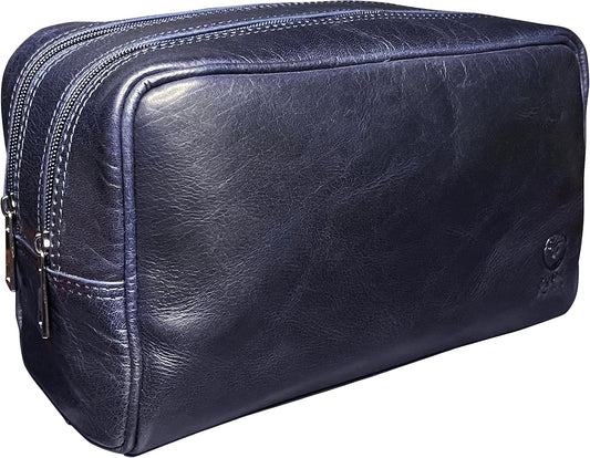 RUSTIC TOWN Leather Toiletry Bag for Men - Travel Shaving Ditty Kit - Bathroom Shower Toiletries Organizer - Leather Cosmetic Bag for Women (Oxford Blue)