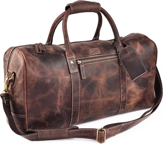 Leather Village Premium Leather Duffel Bags for Men & Women-Stylish Travel Weekender Carry-On Sports Gym Overnight Luggage Bag - 24 Inch - Rustic Brown