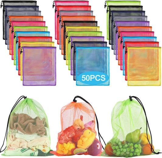 13"X15.5" 50Pcs Mesh Laundry Drawstring Bag Nylon Drawstring Gym Bag with Cord Lock Closure