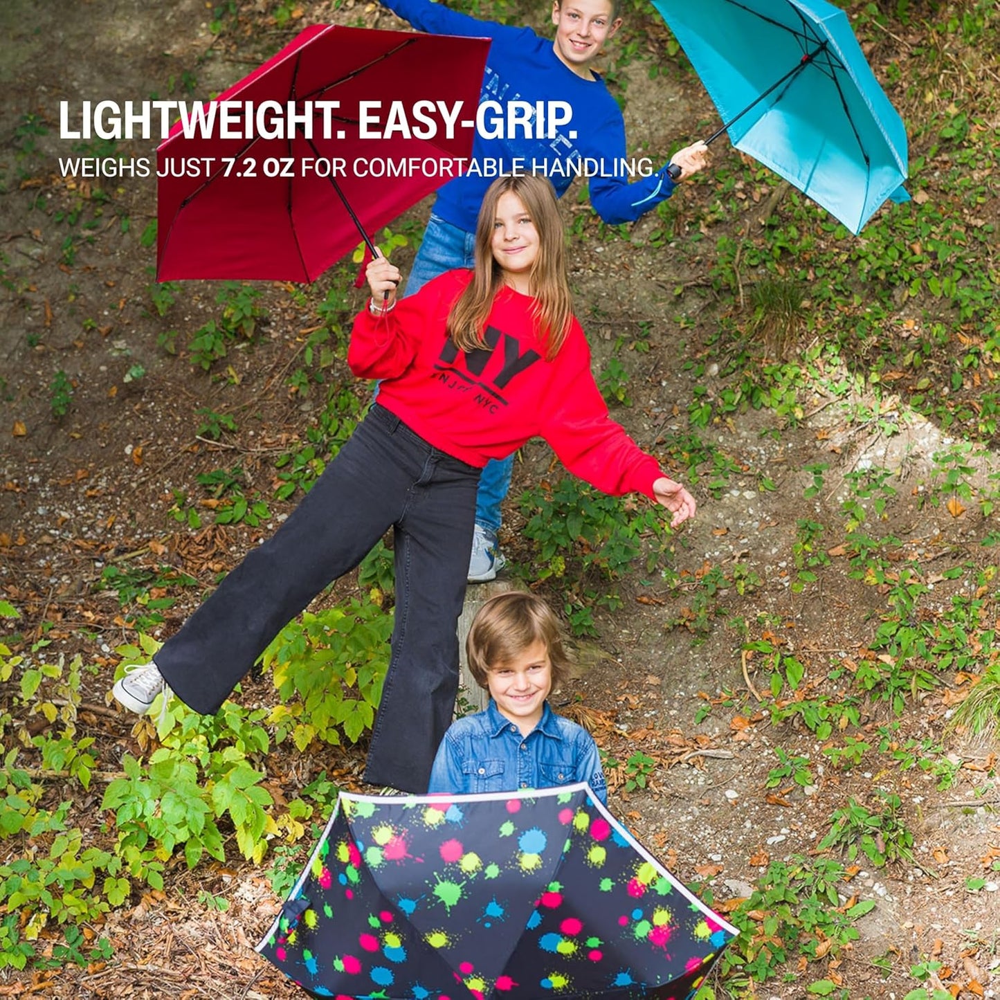 Knirps Rookie Manual Rain Umbrella for Elementary and Middle School Kids – 35.4" Canopy with Reflective Safety Stripe, Carrying Case Included