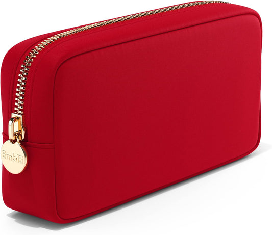 Embla Makeup Bag Travel Cosmetics Pouch and Toiletry Bag, Nylon Zipper Pouch Purse, Cute Make Up Organizer Storage Tote for Women Girls, Waterproof Travel Skincare Case, Small Makeup Bags, Ruby Red