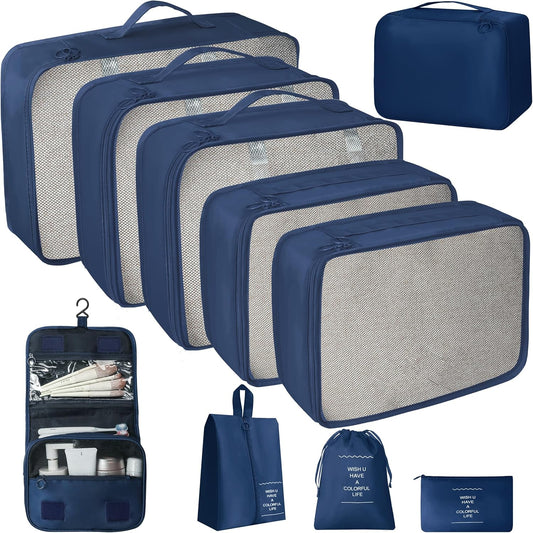 10 Pcs Set Packing Cubes - Travel Packing Organizers, Expandable Suitcase Organizer, Luggage Organizer Bags