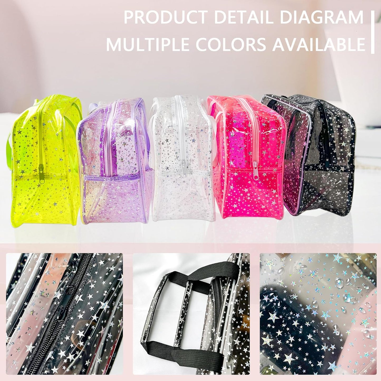 ONEART Waterproof PVC Cosmetic Bag - Clear Makeup Pouch for Travel Toiletry Organizer - Wrinkle-Resistant & Lightweight (1-Pack) (Black)