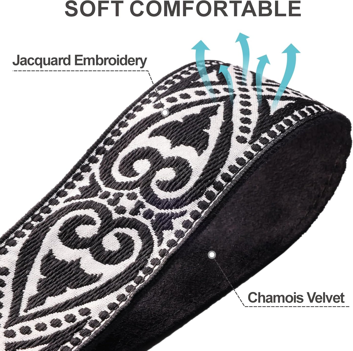 Padwa Lifestyle Camera Strap - 2" Full Grain Leather Ends Camera Straps for Photographers, Vintage Silver Embroidered Cotton Weave Soft Suede Fabric Padded Strap Quick Release fits All Cameras