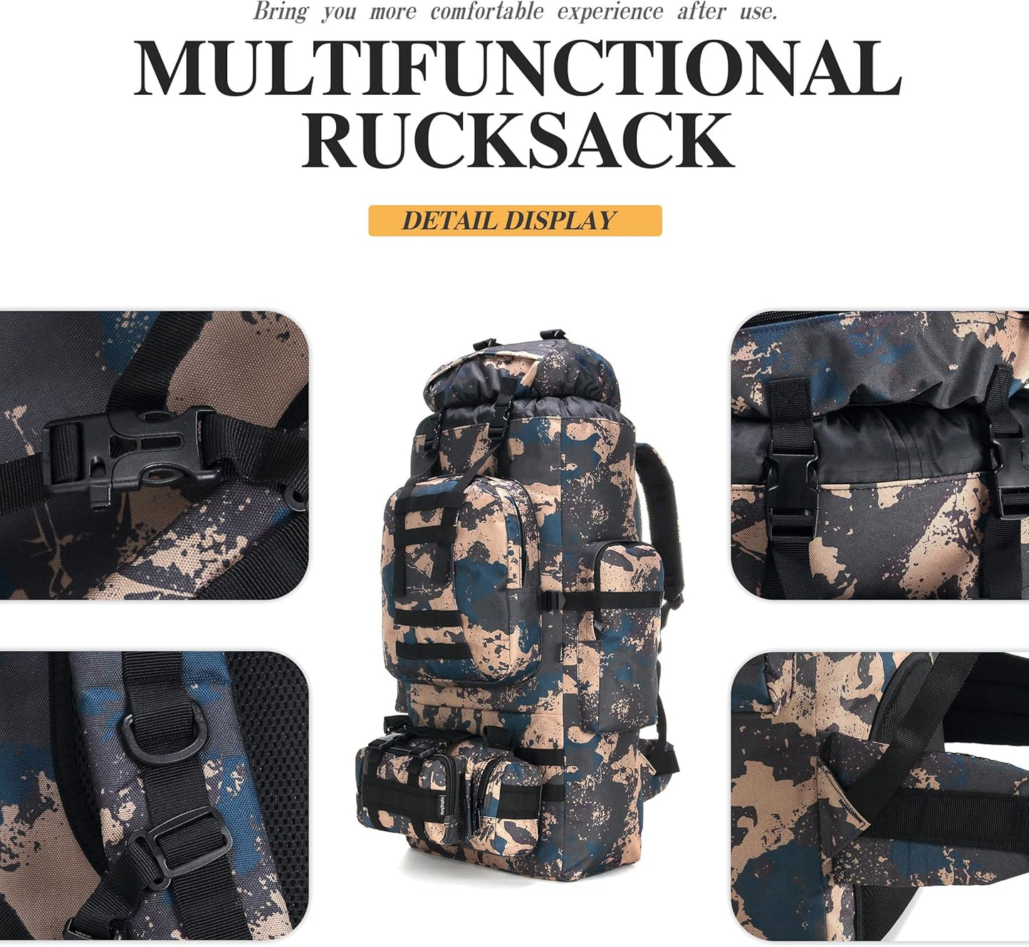 100L Camping Hiking Backpack,Molle military Tactical rucksack backpack,Waterproof Lightweight Hiking Backpack (BlueCp)