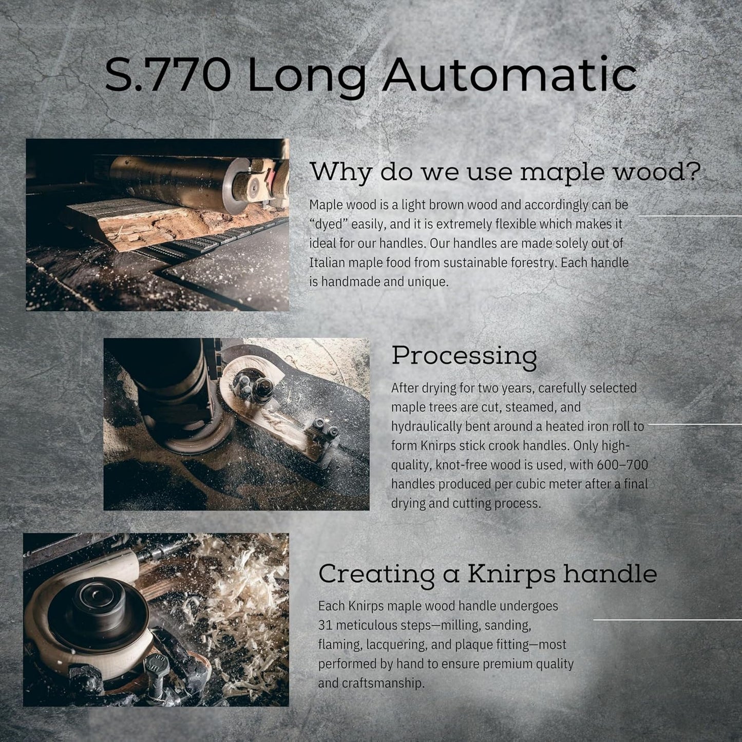 Knirps S.770 Long Automatic Stick Umbrella, Straight, Lightweight, Premium, Italian Maple Wood Handle