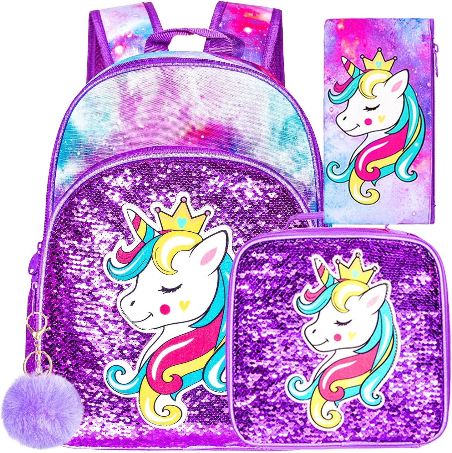 16" Backpack for Girls Boys 4-8, 3Pcs Kids Bookbag Set with Lunch Box, School Bag for Preschool Kindergarten