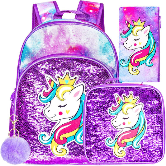 16" Backpack for Girls Boys 4-8, 3Pcs Kids Bookbag Set with Lunch Box, School Bag for Preschool Kindergarten