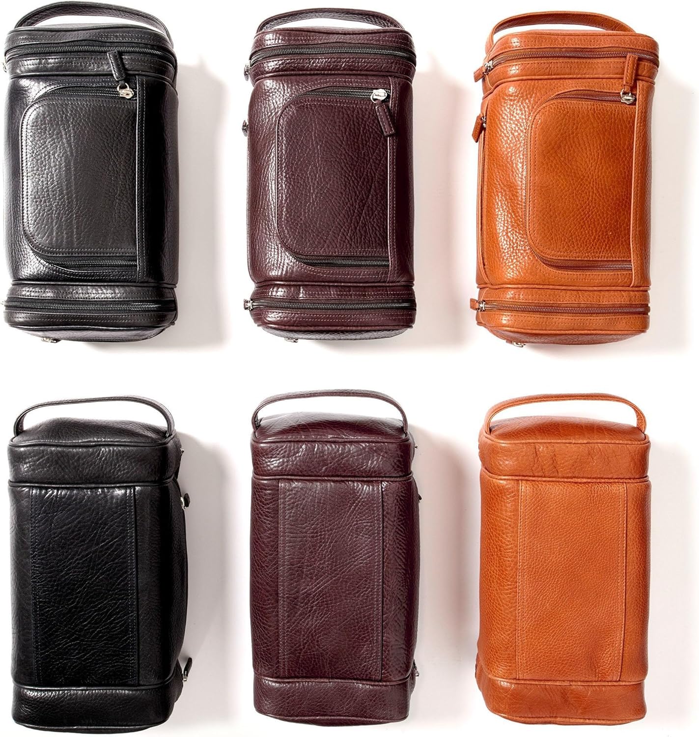 Leatherology Premium Ebony Multi Pocket Toiletry Bag - Main top zippered compartment with additional side and front zippered pockets