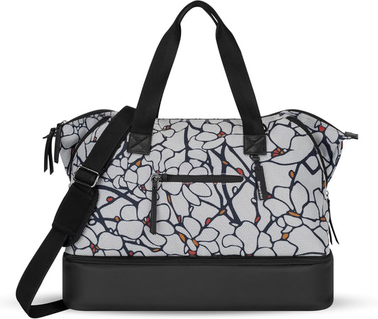 Sherpani Boston, Anti-Theft Weekender Bags,Travel Duffel Bag for Women, Carry On Tote Bag with Removable Shoe Bottom Compartment, Metal Hardware