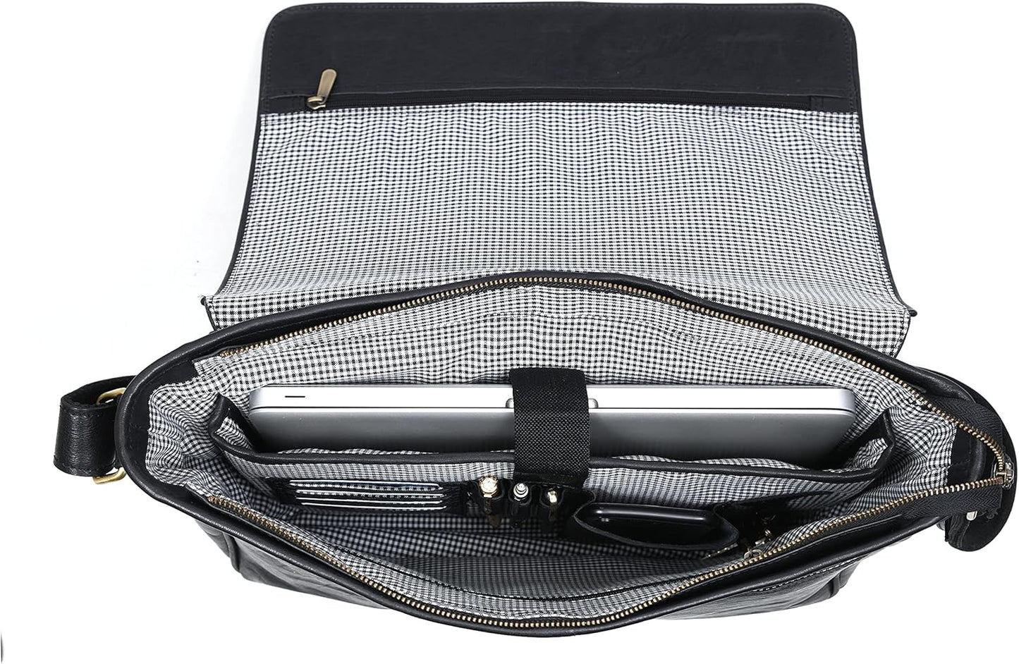 16" Crossbody Bag Leather Laptop Messenger Bag For Men with trolley sleeve for school office (Hickory)