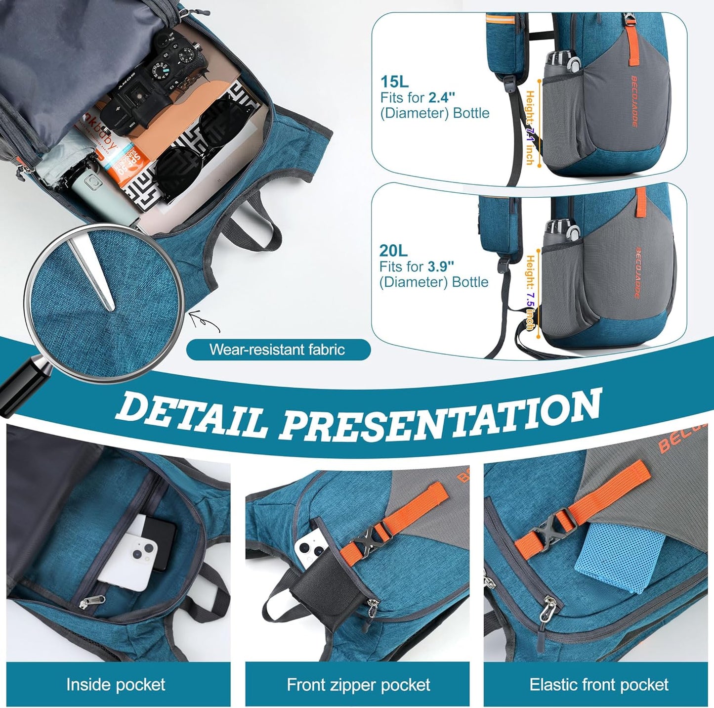 15L Small Hiking Backpack for Men Women Foldable Packable Back Pack Ultralight Hiking Daypack for Travel Camping Outdoor, Turquoise