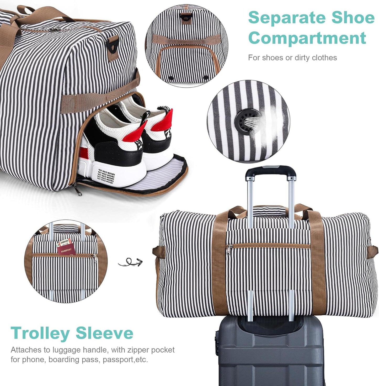 100L Duffle Bag for Travel, Large Foldable Waterproof Travel Duffel Bags Weekender Overnight Bag for Men and Women with Shoe Compartment (Stripe)