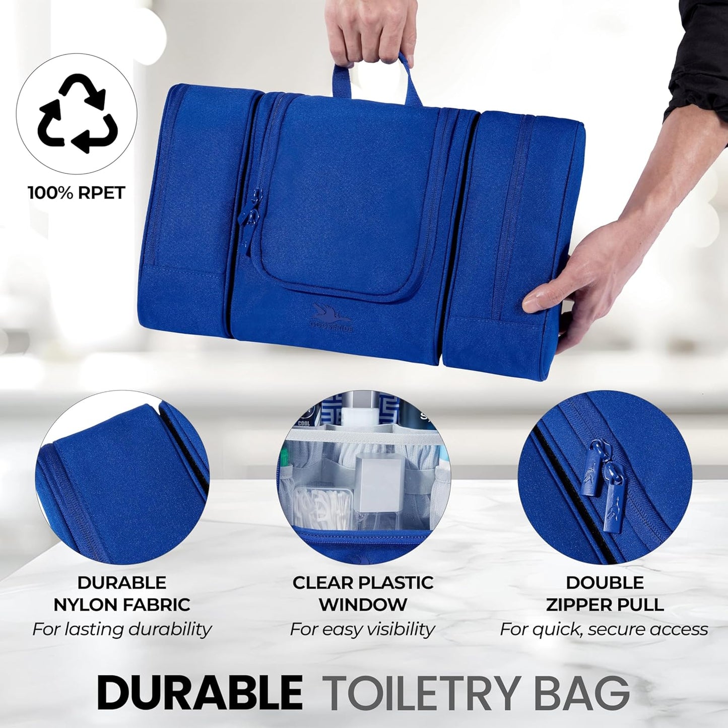Travel Toiletry Bag for Women and Men - Hanging Cosmetic Travel Bag w/ 3 Detachable Organizer, Durable Hygiene Bag, Hanging Toiletry Bag Men or Makeup Case for Skincare - Royal Blue