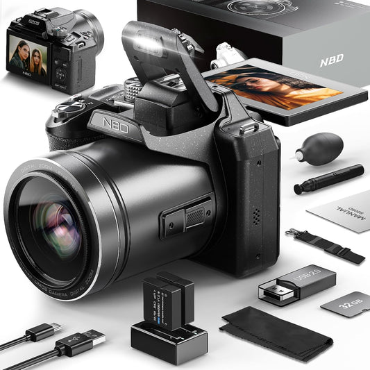 5K Digital Camera, 64MP Cameras for Photography & Video, Vlogging Camera for YouTube with 3” Flip Screen,16X Digital Zoom, WiFi & Autofocus,2 Batteries, 32GB TF Card
