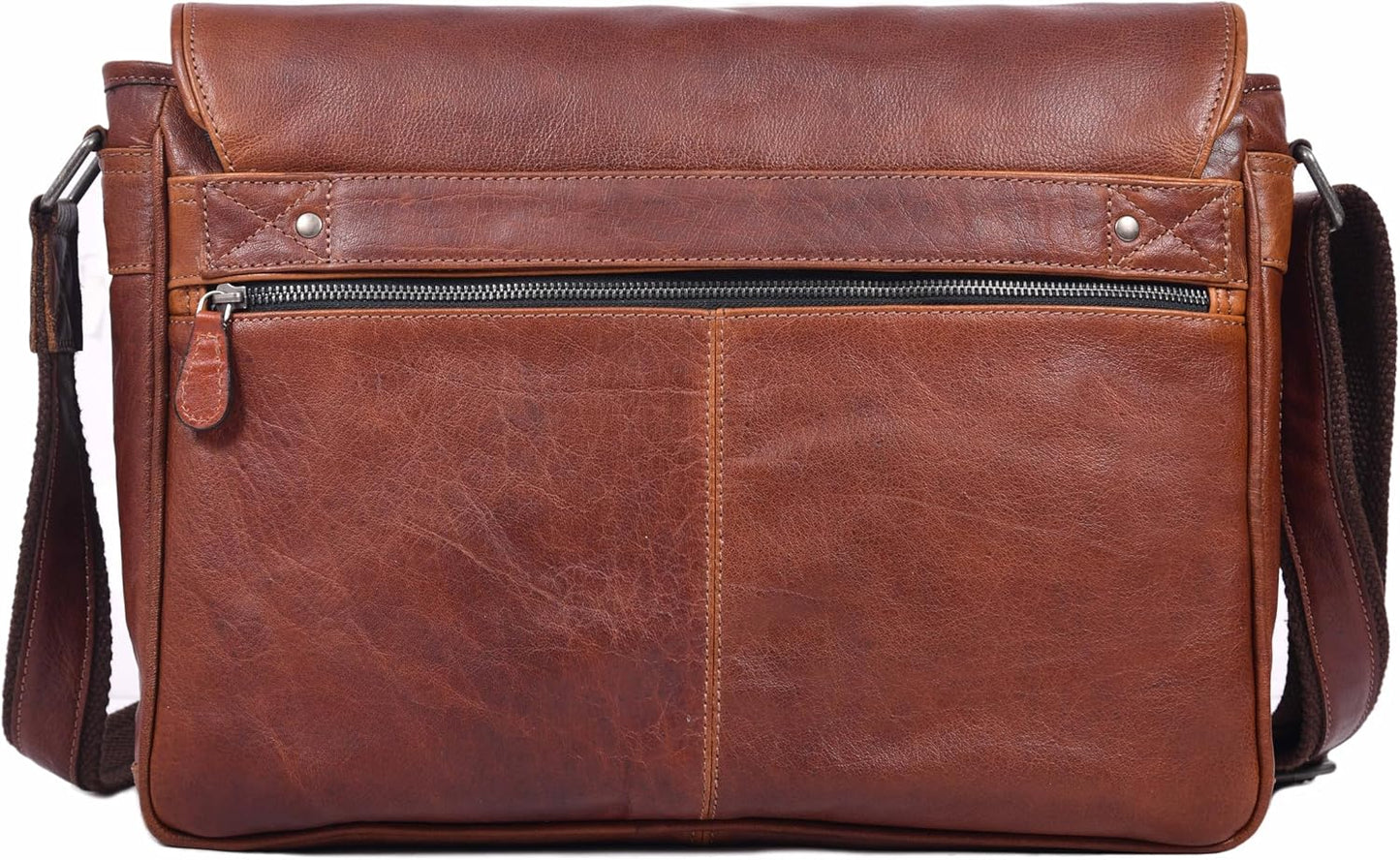 16" Crossbody Bag Leather Laptop Messenger Bag For Men with trolley sleeve for school office (Cognac Brown)