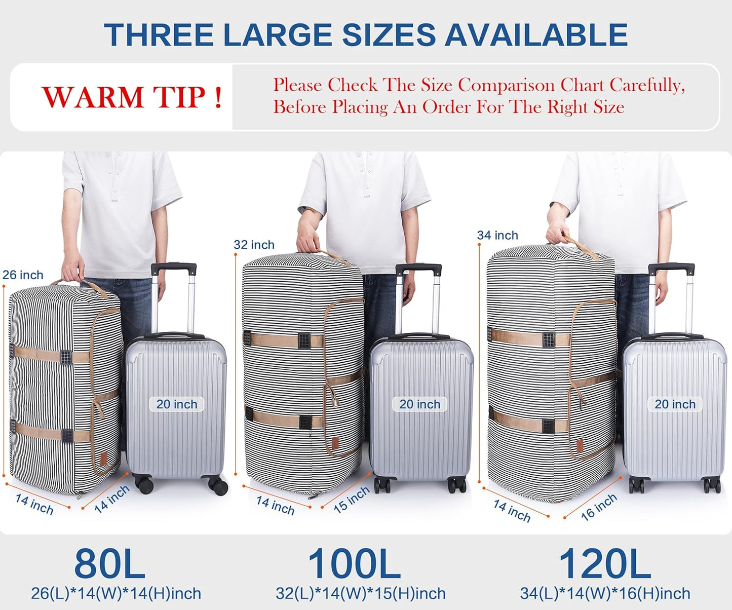 120L Travel Duffle Bag for Men and Women, Large Foldable Duffel Bag for Travel with Shoe Compartment Overnight Weekender Bag Gym Bag Water & Tear Resistant (Stripe, 120L)