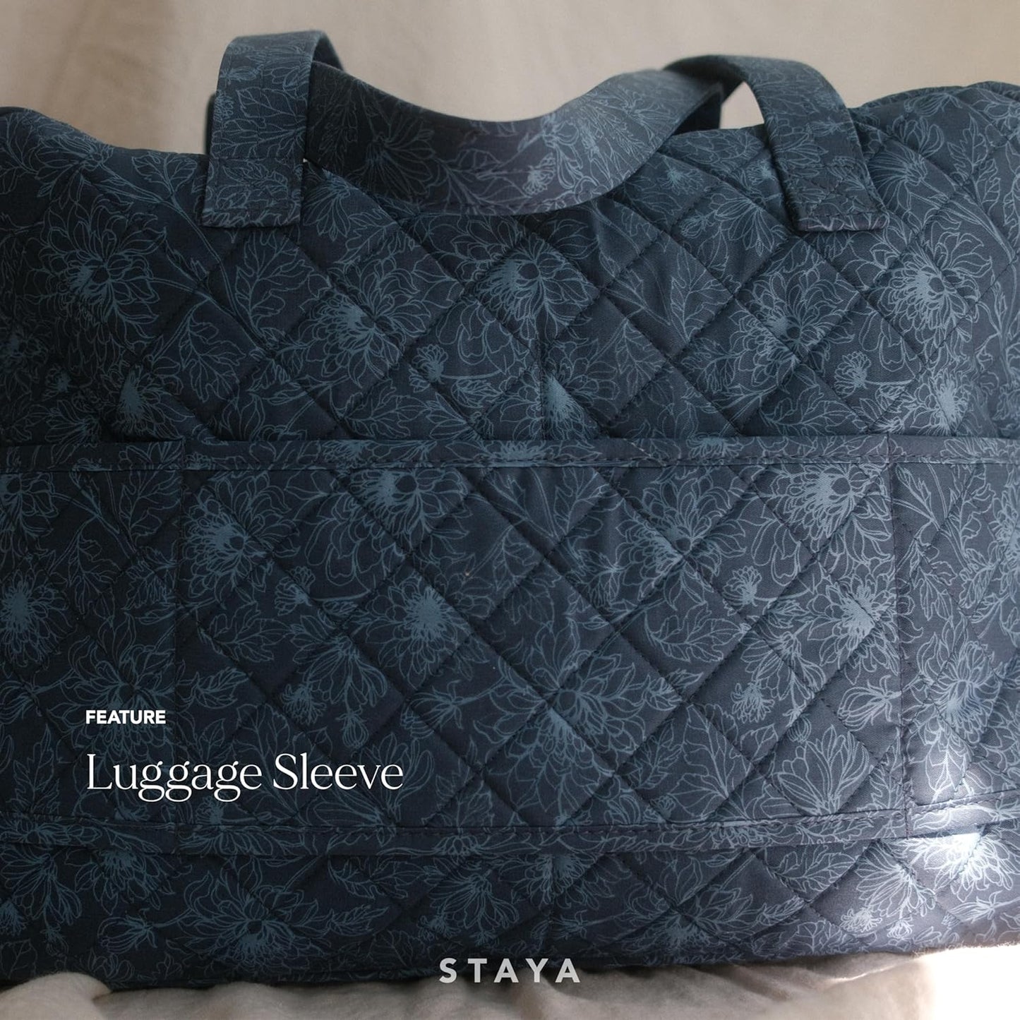 Staya Quilted Duffle Bag - Perfect Travel Companion, Quilted Weekender Bag for Women, (Indigo Petals)