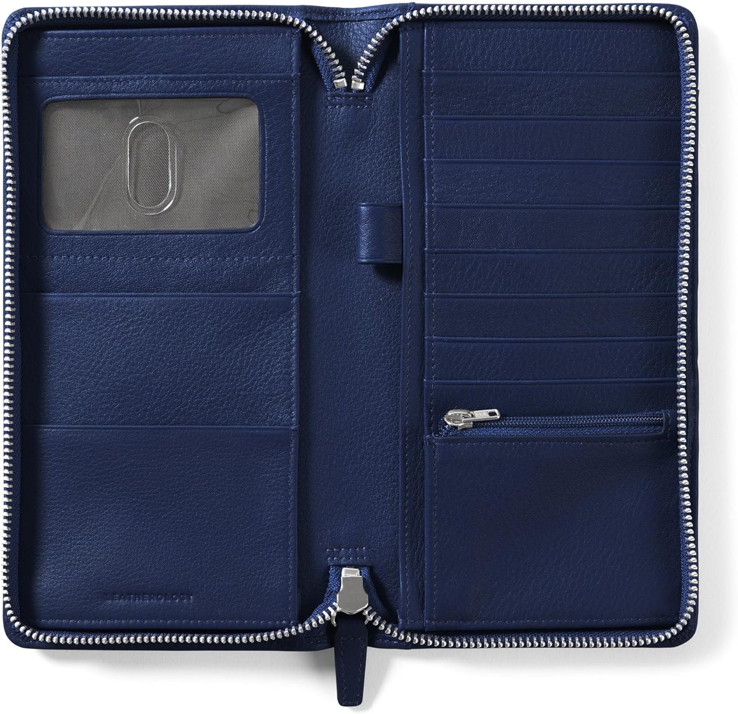 Leatherology Navy Blue Full Grain Leather Zip Around Travel Wallet – RFID Passport Organizer for Cards, Cash & Travel Documents