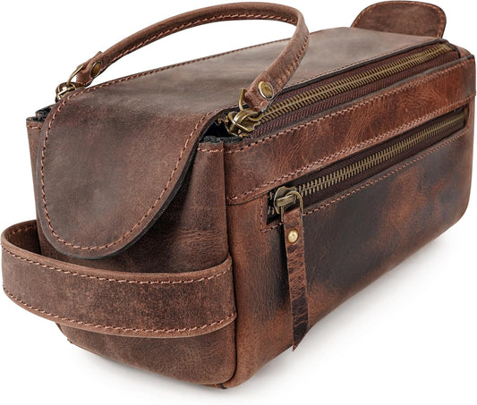LUXEORIA Genuine Leather Toiletry Bags for Men and Women, Handmade Premium Leather Dopp Kit and Shaving Bag, Cosmetic Bag for Womens and Mens, Travel Essentials & Organizers