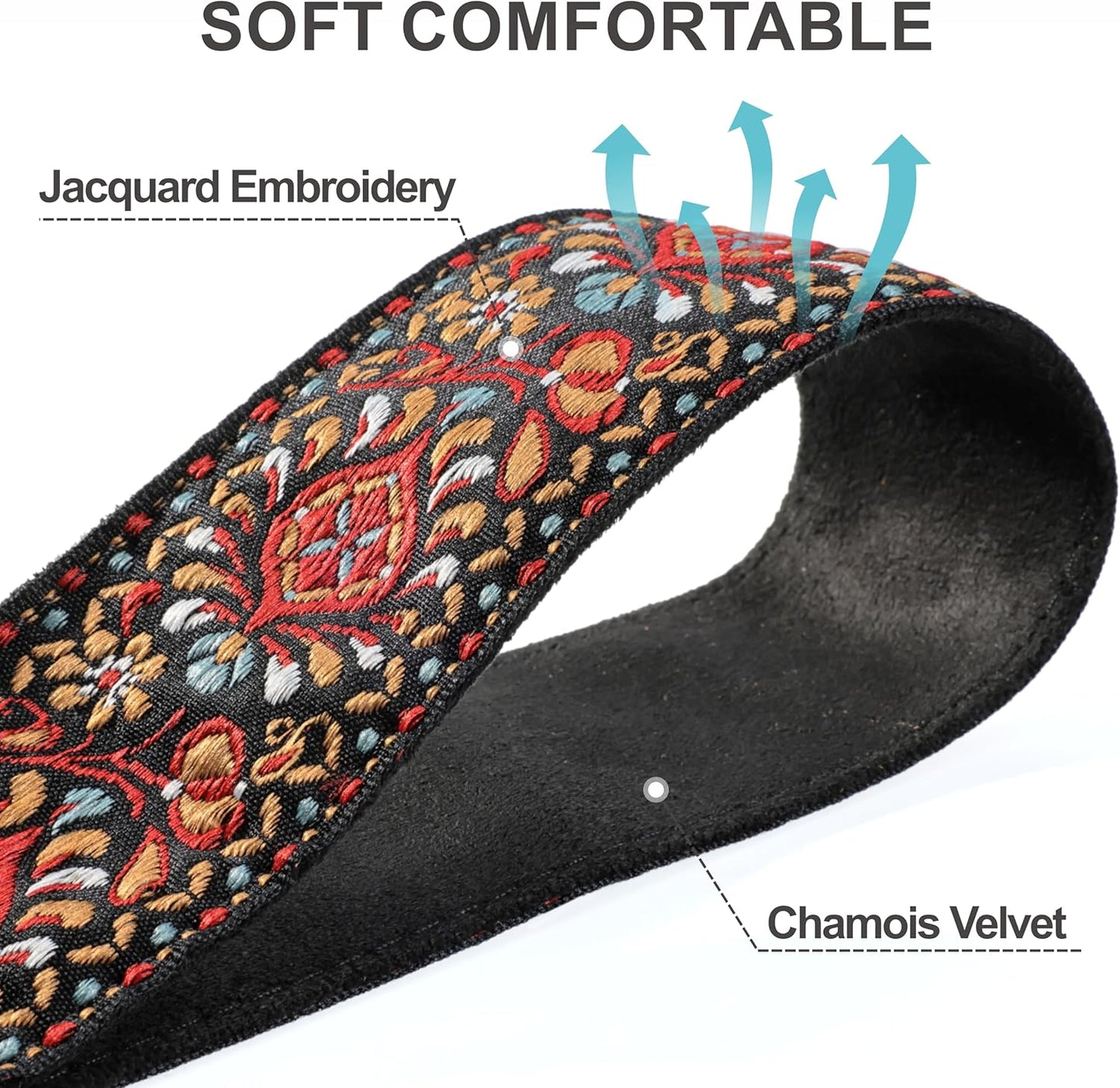 Padwa Lifestyle Red Flower Camera Strap - 2" Full Grain Leather Ends Camera Straps for Photographers, Vintage Embroidered Cotton Weave Soft Suede Fabric Padded Strap Quick Release fits All Cameras