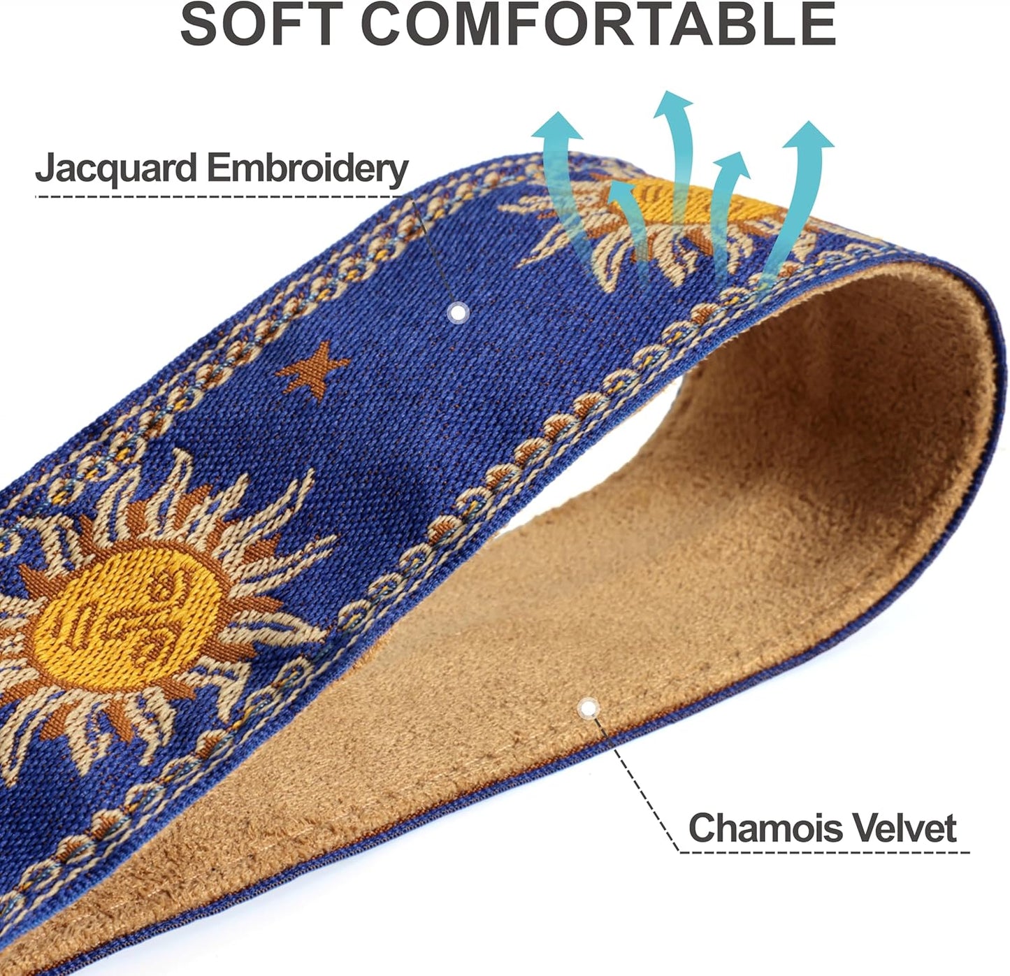 Padwa Lifestyle Sun God Camera Strap - 2" Full Grain Leather Ends, Vintage Sun Face Camera Straps for Photographers, Soft Chamois Velvet Padded Strap Quick Release fits All Cameras