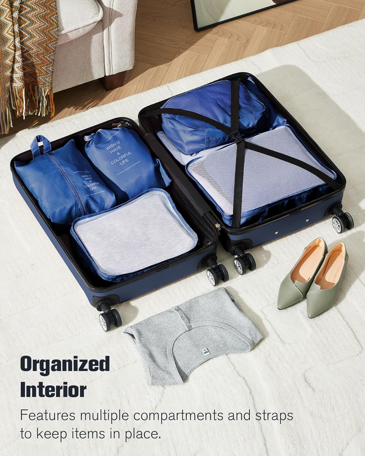 10 Piece Luggage Sets, 3 Piece Suitcase Set, 20 inch Carry on Luggage, 24 inch and 28 inch Checked Luggage with 7PC Packing Bags