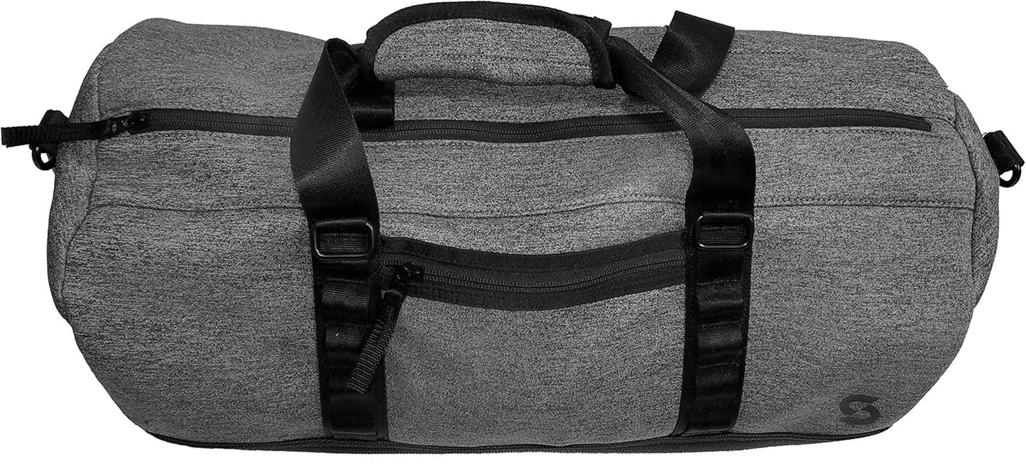 Smassy Durable Neoprene Gym Bag with Vegan Leather Bottom - Large Sports Duffel with Adjustable Shoulder Strap and Multiple Pockets