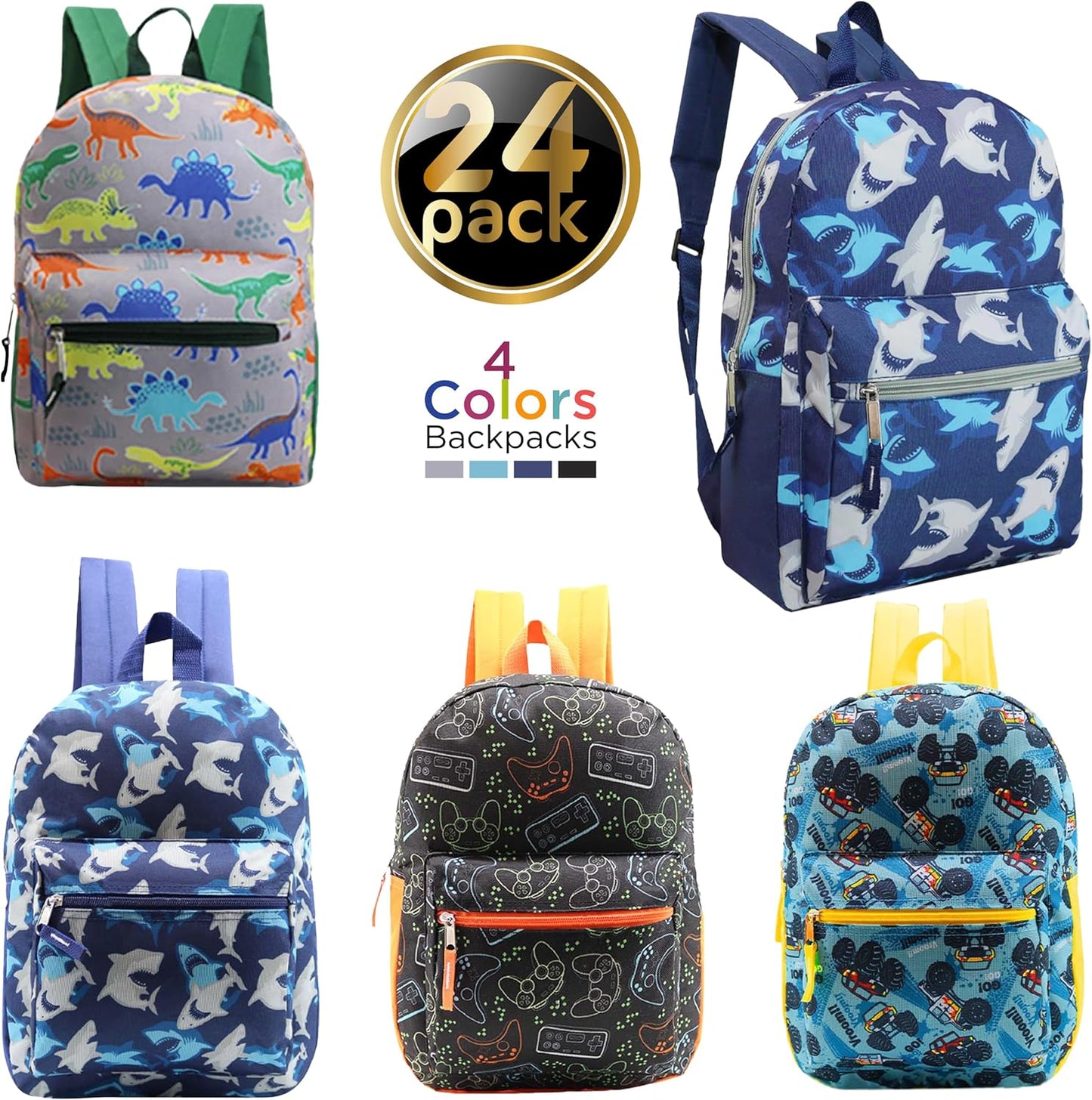 17" School Backpacks for Kids - Backpacks in Bulk for Elementary, Middle, and High School Students in Assorted Colors