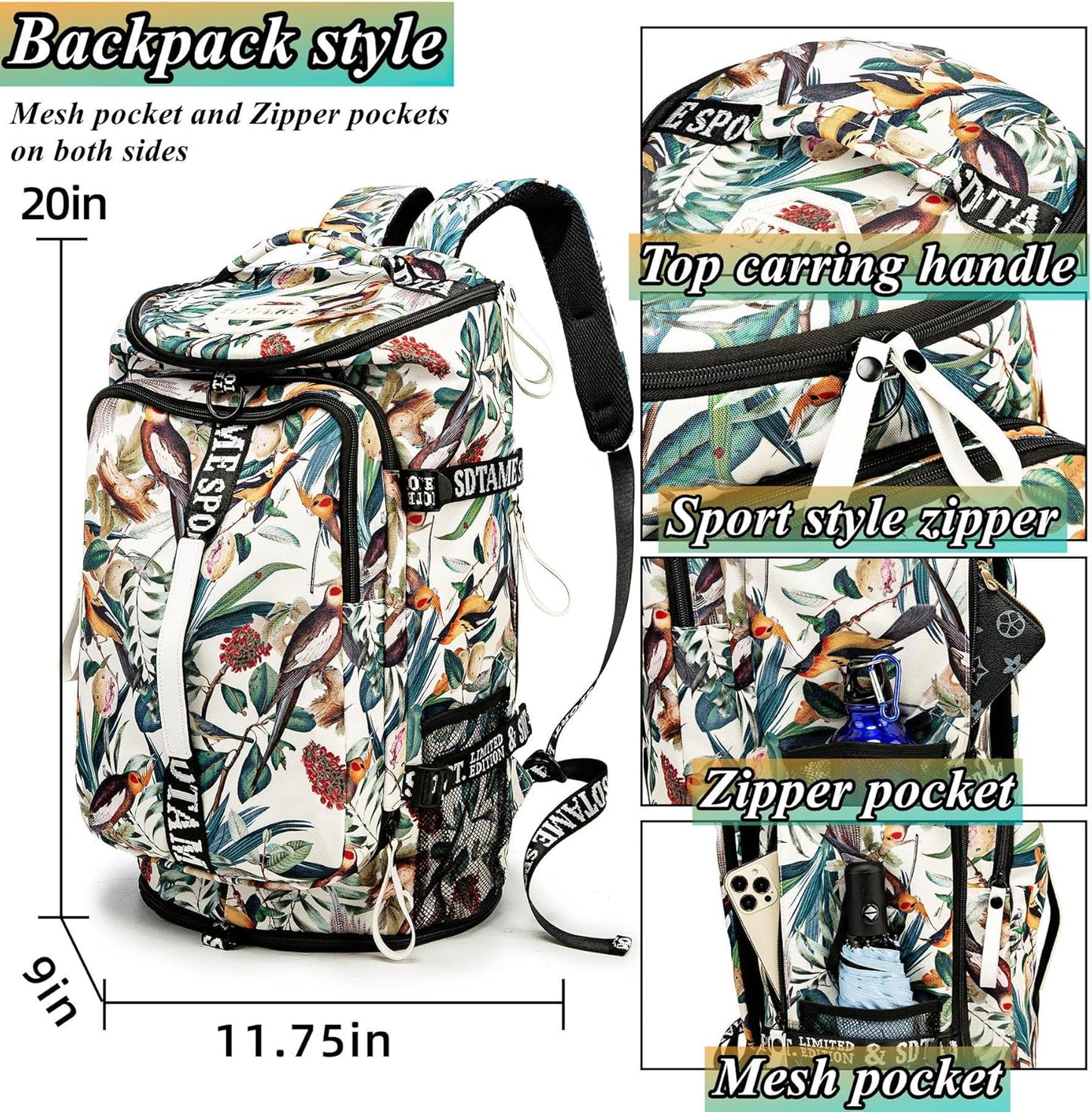 Gym Duffle Bag Backpack with Shoe Compartment,4 ways Travel Backpack for Women and Men,Multi-Functional Weekender bag with Waterproof Layer&Laptop Compartment for Fitness, Travel,Camping