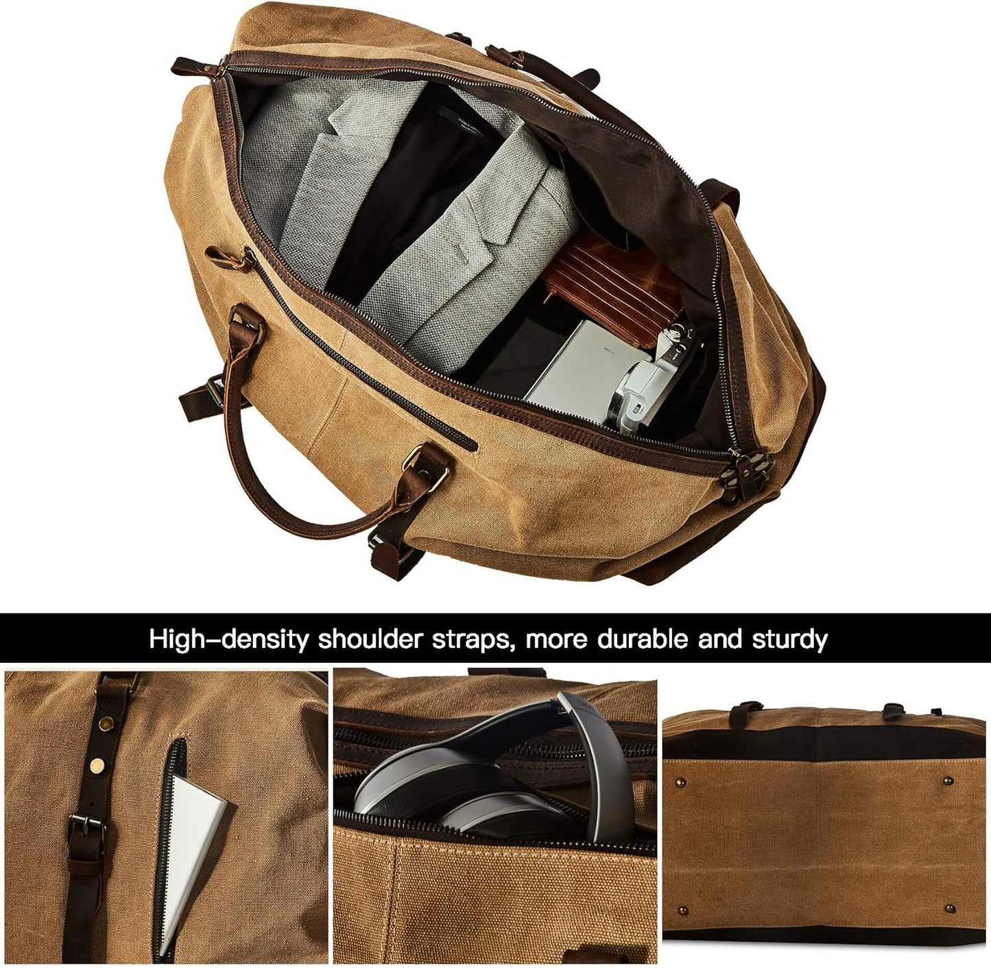 Men's Waxed Canvas Vintage Overnight Duffel Weekend Business Excursion Road Bag Travel Luggage