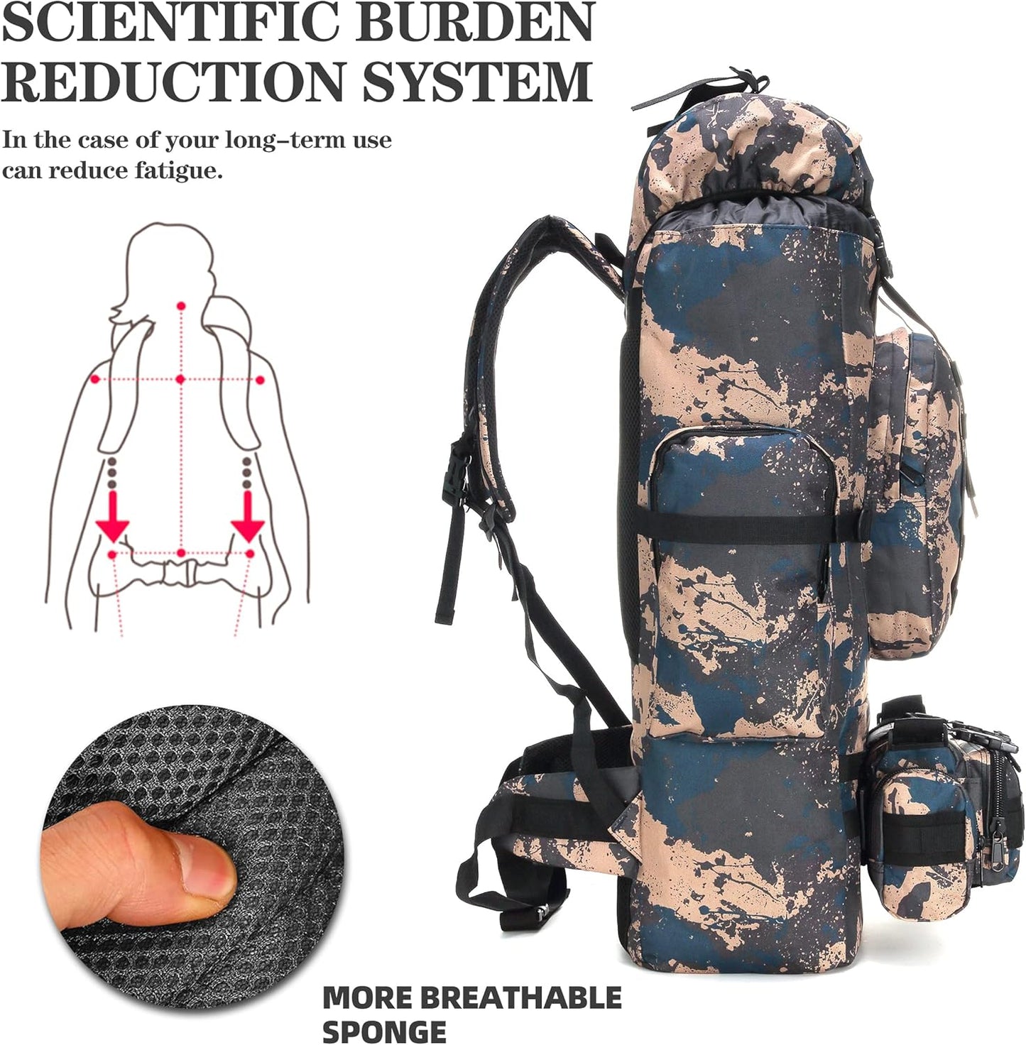 100L Camping Hiking Backpack,Molle military Tactical rucksack backpack,Waterproof Lightweight Hiking Backpack (BlueCp)