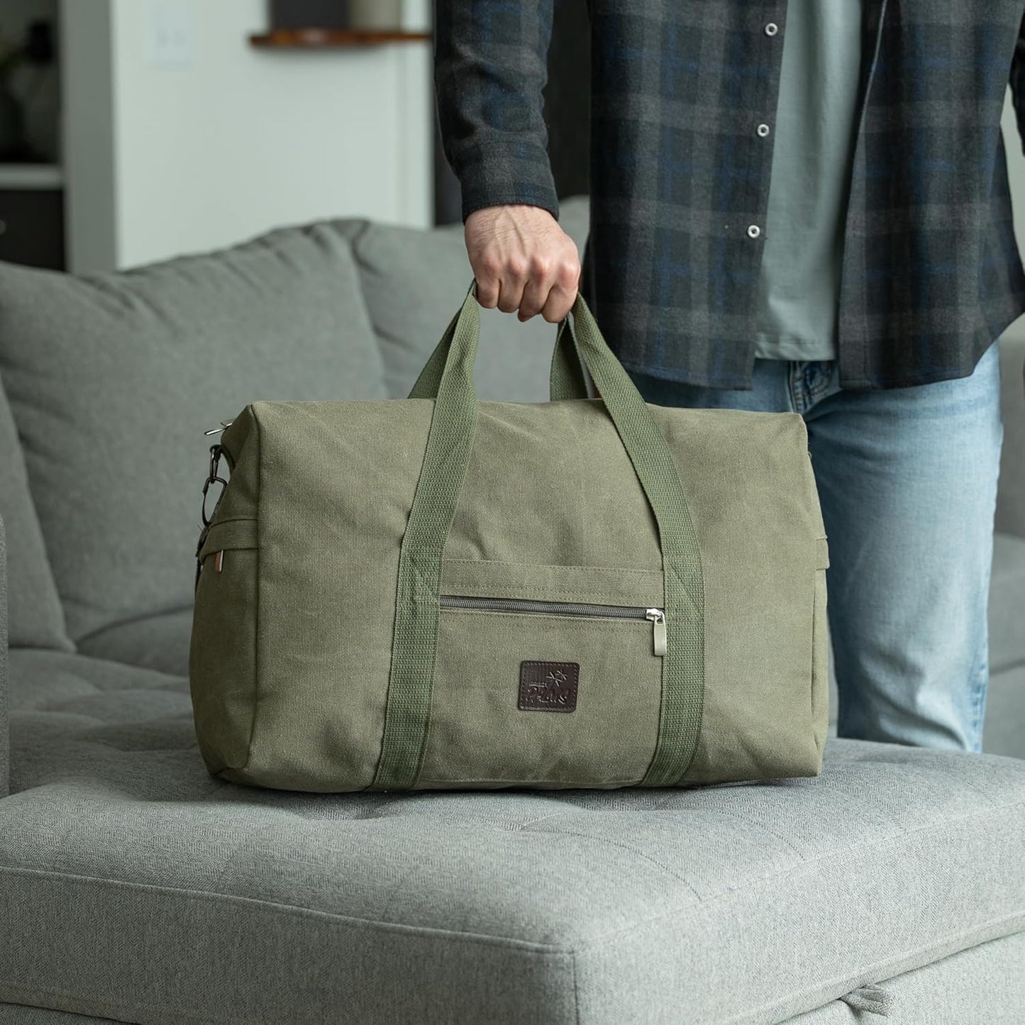 Canvas Duffle Bag – Multipurpose Bag for Travel, Gym, Weekender, Carry On & More – Durable, Spacious, Unisex Overnight Bag for Men & Women – Perfect for Sports, and Everyday Use (Green)