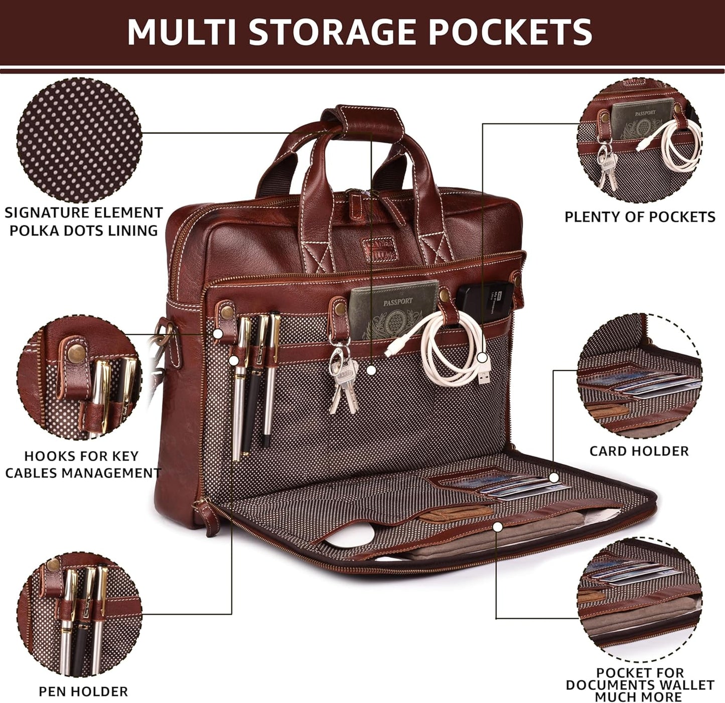 LEATHER VILLAGE 16" Leather Laptop Messenger Briefcase Bag for Men-Leather Satchel for Travel and Office Shoulder Bag-Red Brown